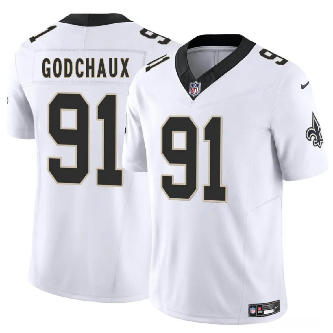 Nike New Orleans Saints #91 Davon Godchaux White Vapor Untouchable Authentic Stitched NFL Jersey