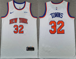 Nike New Yok Knicks #32 Karl-Anthony Towns White 2024 Association Edition With Advertising Stitched Basketball Jersey