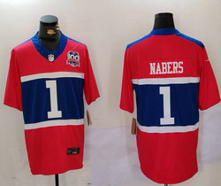 Nike New York Giants #1 Malik Nabers Red 100th logo Throwback Stitched Football Jersey