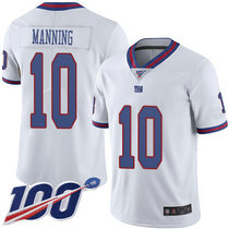Nike New York Giants #10 Eli Manning With NFL 100th Season Patch White Rush Authentic Stitched NFL jersey