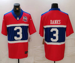 Nike New York Giants #3 Deonte Banks Red 100th logo Throwback Stitched Football Jersey