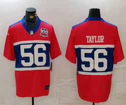 Nike New York Giants #56 Lawrence Taylor Red 100th logo Throwback Stitched Football Jersey
