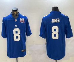 Nike New York Giants #8 Daniel Jones Blue 100th Vapor Untouchable Authentic stitched NFL jersey