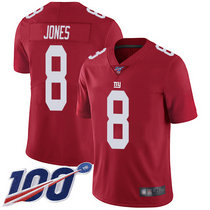 Nike New York Giants #8 Daniel Jones With NFL 100th Season Patch Red Vapor Untouchable Authentic Stitched NFL jersey