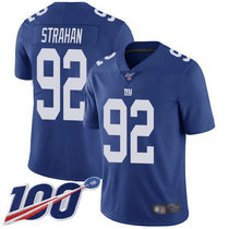 Nike New York Giants #92 Michael Strahan With NFL 100th Season Patch Blue Vapor Untouchable Authentic Stitched NFL jersey