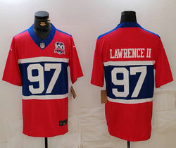 Nike New York Giants #97 Dexter Lawrence II Red 100th logo Throwback Stitched Football Jersey
