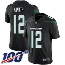 Nike New York Jets #12 Joe Namath With NFL 100th Season Patch Black Vapor Untouchable Authentic Stitched NFL jersey