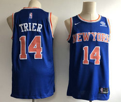 Nike New York Knicks #14 Allonzo Trier Blue Game With Advertising Authentic Stitched NBA Jersey
