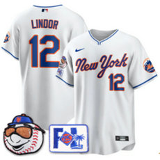 Nike New York Mets #12 Francisco Lindor White 2025 Spring Training Stitched Baseball Jersey