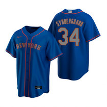 Nike New York Mets #34 Noah Syndergaard Royal Silver Number Game Authentic Stitched MLB Jersey