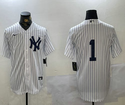 Nike New York Yankees #1 White Stripe Game Authentic Stitched MLB Jersey