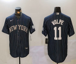 Nike New York Yankees #11 Anthony Volpe Blue Stripe Logo Joint Stitched MLB Jersey