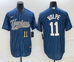 Nike New York Yankees #11 Anthony Volpe Blue Throwback Joint Gold #11 on front Stitched MLB Jersey