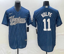 Nike New York Yankees #11 Anthony Volpe Blue Throwback Joint Stitched MLB Jersey