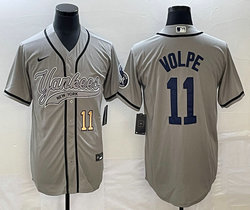 Nike New York Yankees #11 Anthony Volpe Grey Joint Gold #11 on front Stitched MLB Jersey