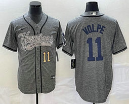 Nike New York Yankees #11 Anthony Volpe Hemp grey Joint Gold 11 front Stitched MLB Jersey