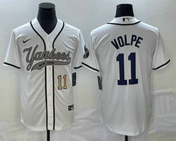 Nike New York Yankees #11 Anthony Volpe White Joint Gold #11 on front Stitched MLB Jersey