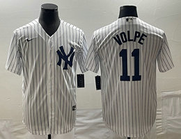 Nike New York Yankees #11 Anthony Volpe White Stripe With name Game Authentic Stitched MLB Jersey