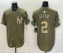 Nike New York Yankees #2 Derek Jeter Army Green MLB Jersey