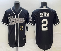 Nike New York Yankees #2 Derek Jeter Black Joint Gold #2 on front Stitched MLB Jersey