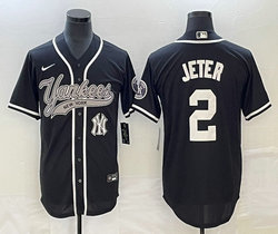 Nike New York Yankees #2 Derek Jeter Black Joint Team Patch on front Stitched MLB Jersey