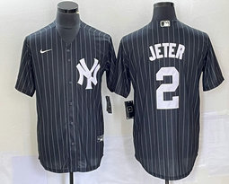 Nike New York Yankees #2 Derek Jeter Black stripe Thorwback Authentic Stitched MLB jersey