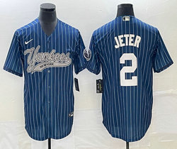 Nike New York Yankees #2 Derek Jeter Blue Throwback Joint Stitched MLB Jersey