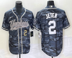 Nike New York Yankees #2 Derek Jeter Camo Joint Gold 2 in front Stitched MLB Jersey