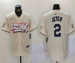 Nike New York Yankees #2 Derek Jeter Cream Joint Authentic Stitched baseball jersey
