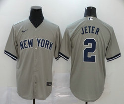 Nike New York Yankees #2 Derek Jeter Grey Game With Name Authentic Stitched MLB Jersey