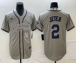 Nike New York Yankees #2 Derek Jeter Grey Joint Team Patch on front Stitched MLB Jersey