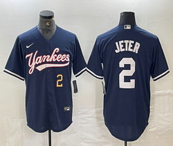 Nike New York Yankees #2 Derek Jeter Navy 2(II) Joint Gold 2 front Stitched MLB Jersey