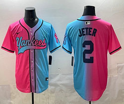 Nike New York Yankees #2 Derek Jeter Pink and Blue Joint MLB Jersey