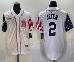 Nike New York Yankees #2 Derek Jeter White 1(I) flag Joint MLB Jersey