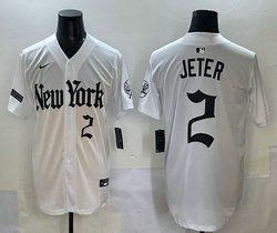 Nike New York Yankees #2 Derek Jeter White 5(V) Joint MLB Jersey