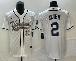 Nike New York Yankees #2 Derek Jeter White Joint Team Patch on front Stitched MLB Jersey