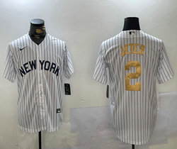 Nike New York Yankees #2 Derek Jeter White New York Gold Name and number Stitched MLB Jersey