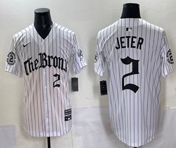 Nike New York Yankees #2 Derek Jeter White Stripe 5(V) Joint MLB Jersey