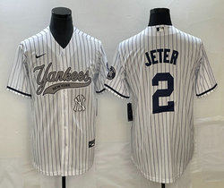 Nike New York Yankees #2 Derek Jeter White Stripe Joint Team Patch on front Stitched MLB Jersey