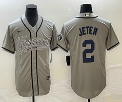 Nike New York Yankees #2 Derek Jeter grey Joint Stitched MLB Jersey