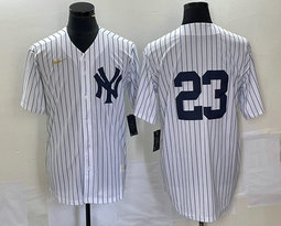 Nike New York Yankees #23 Don Mattingly White Stripe Gold Nike Game Authentic Stitched MLB Jersey