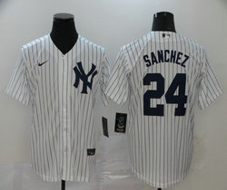 Nike New York Yankees #24 Gary Sanchez White Stripe Game With name Authentic Stitched MLB Jersey