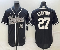 Nike New York Yankees #27 Giancarlo Stanton Black Joint Team Patch on front Stitched MLB Jersey
