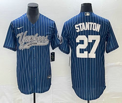 Nike New York Yankees #27 Giancarlo Stanton Blue Throwback Joint Stitched MLB Jersey