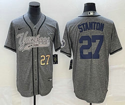 Nike New York Yankees #27 Giancarlo Stanton Hemp grey Joint Gold #27 on front Stitched MLB Jersey