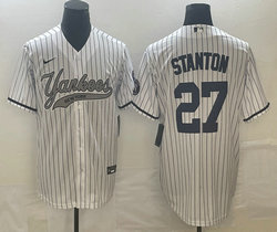 Nike New York Yankees #27 Giancarlo Stanton White Stripe Joint Stitched MLB Jersey