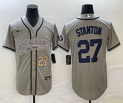 Nike New York Yankees #27 Giancarlo Stanton grey Joint Gold #27 on front Stitched MLB Jersey
