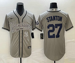 Nike New York Yankees #27 Giancarlo Stanton grey Joint Team Patch on front Stitched MLB Jersey