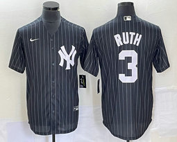 Nike New York Yankees #3 Babe Ruth Black stripe Thorwback Authentic Stitched MLB jersey