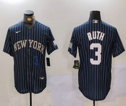 Nike New York Yankees #3 Babe Ruth Blue Stripe Logo Joint Stitched MLB Jersey